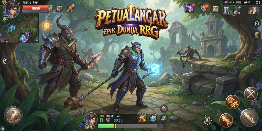 Screenshot menunjukkan aksi laga epik dalam gameplay RPG