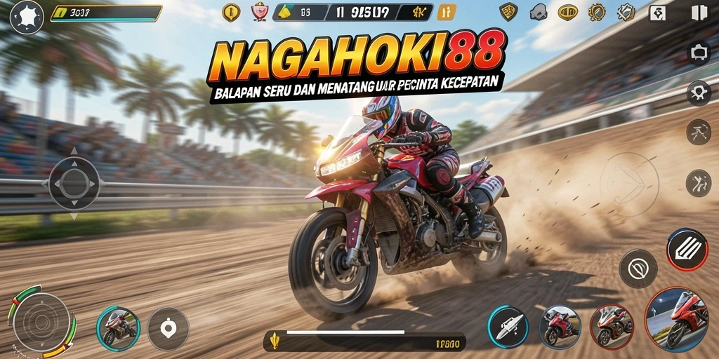 Screenshot gameplay NAGAHOKI88 menampilkan aksi balapan yang mendebarkan.